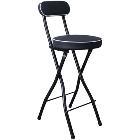 UWEAR Folding Bar Stool with Back,Tall Folding Stool Chair Leather Padded Portable Stool Counter Height Foldable Stool Chair,Collapsible Stool for Adults Kitchen Island Guitar (Black) Cover