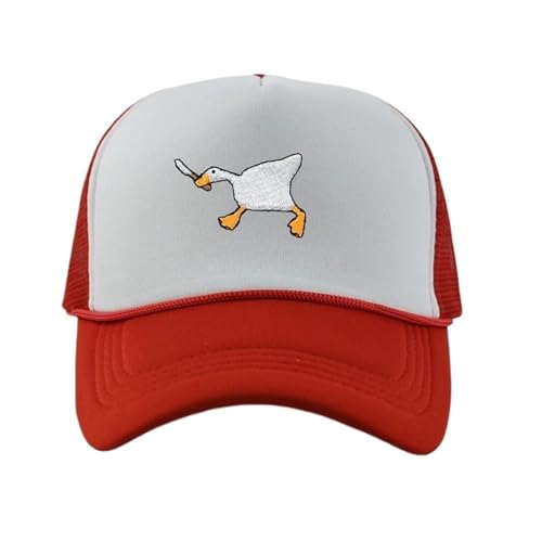 Casquette rouge avec motif brodé, visière duckbill protectrice et sangle ajustable