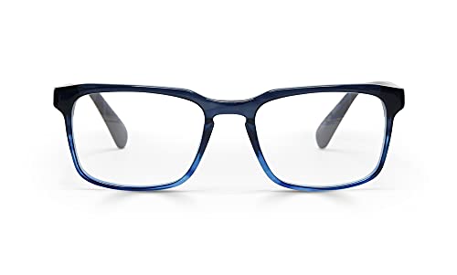 eyebobs Seymour Glass Premium Readers for Men | Rectangular Eye Glasses| Navy Fade Front and Temples | 0.00