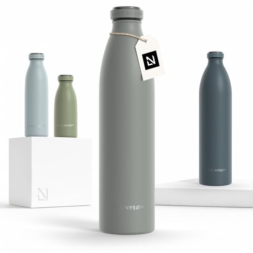 Image of LARS NYSOM Stainless Steel Insulated Water Bottle 12oz 17oz 25oz 34oz 51oz | Insulated Thermo Flask for Hot and Cold Beverages | Leakproof Drinking Bottle (Ash Gray, 33.9oz)
