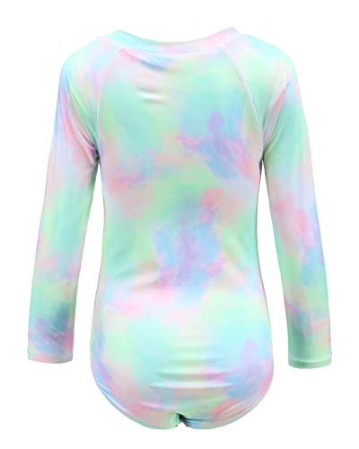 Girls Long Sleeve Rash Guard One Piece Swimsuits for Kids Tie Dye Bathing Suit UPF 50+ Swim Shirts Rainbow Tye Die 5T2