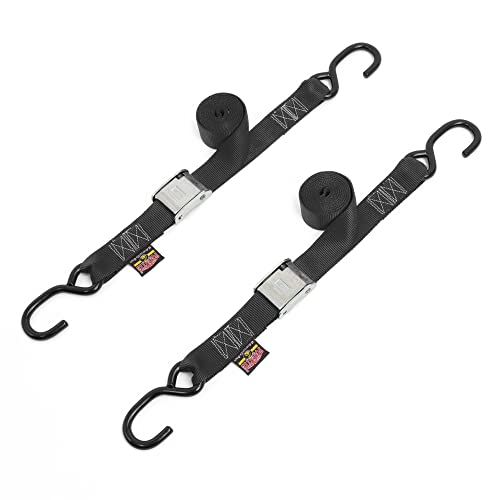 1.5In X 5.5Ft Cam Buckle Tie-Downs W/S-Hooks - 600 Lb. Wll / 1,800 Lb. Breaking Strength - Made In Usa - Black (Pair) #TOP7