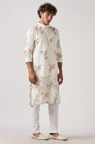 Image of BE ACTIVE Men's Cotton | Regular Fit Casual Mandarin Collar | Long Length Full Sleeves | Embroidered Indian Kurta
