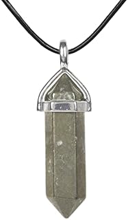 Natural Gemstone Hexagonal Pointed Reiki Chakra Pendant Genuine Leather Necklace 18\