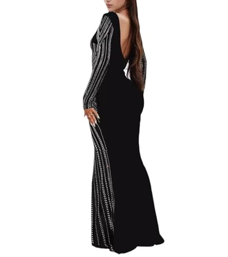 Image of PORRCEY Women's Sexy Rhinestone Lace Sheer Mesh Formal Evening Dress