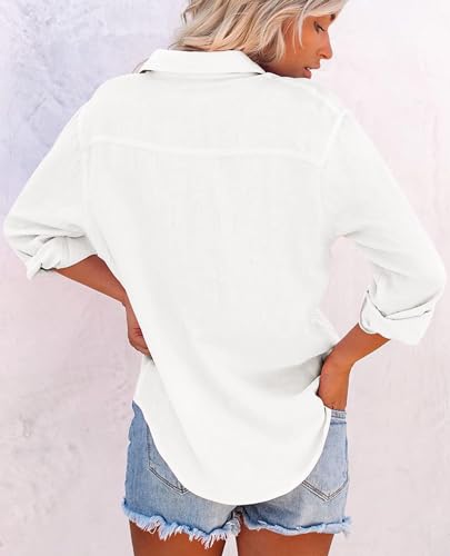 siliteelon Womens Button Down Shirts Cotton Dress Shirts Long Sleeve Blouses V Neck Tops with Pockets Solid Casual Tunics2