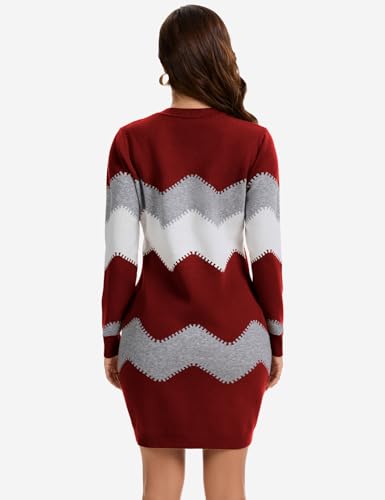 Image of PEHMEA Women's Striped Mini Bodycon Sweater Dress Long Sleeve Knitted Slim Fit Pullover Dresses(Red-M)