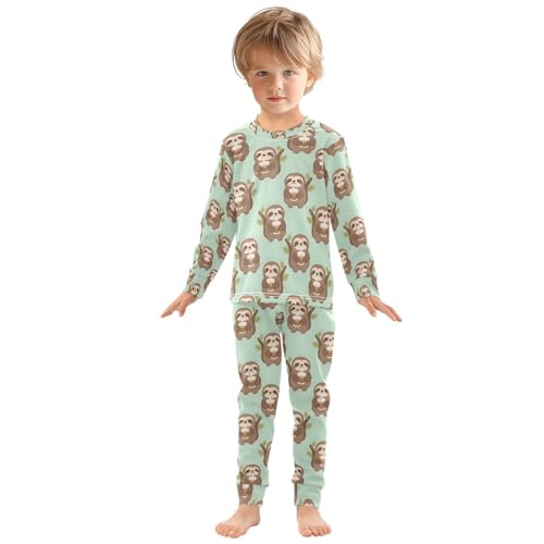 ALAZA Sloth Milk Tea Pajamas Long Sleeve Sleepwear 2-Piece Pajama Set3