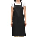 [cozycube] エプロン H型 首掛け シンプル 女性用 男性用 メンズ レデイース カフェエプロン 無地 おしゃれ 大容量ポケット 汚れにくい シワ防止 男女兼用 ノーアイロン 透けない ポケット付き 料理教室用 (ブラック(首掛け撥水加工))