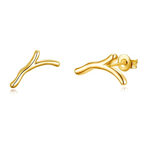 Boucles d'oreilles en Or 14K poli : bijou d'hélice branche d'arbre raffiné pour femmes