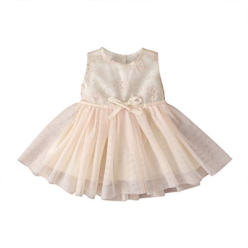 Kids Baby Girls Summer Dress,Infant Toddler Tutu Dress Solid Color Sleeveless Princess Dress Tulle Sundress Sunsuit Clothes (12-18 Months, Beige)