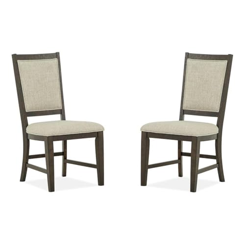 BOWERY HILL Contemporary Upholstered Side Chair 2-Pack, Graphite Finish, Pine Veneer and Hardwood, Aged Pewter Accents, Comfortable Dining Room Seating, Shaker-Style Legs, 300 lb Weight Capacity