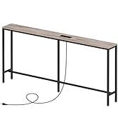MAHANCRIS 160 cm Skinny Console Table with Power Outlets, Narrow Sofa Table, Behind Couch Table w...