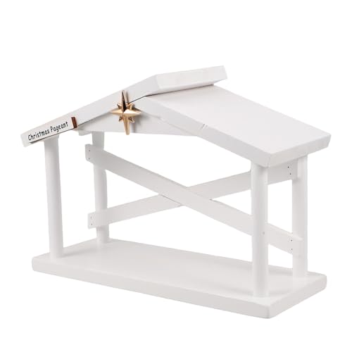 PRETYZOOM Stalla Presepe in Legno Bianca con Stella di Betlemme Rifugio Natale per Scena Natività Decorazione Cristiana da Tavolo per Casa e Chiesa