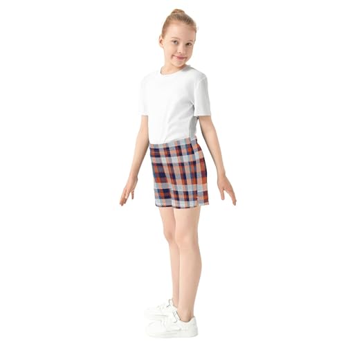 Plaid Alternating Colors Navy Girl's Athletic Lounge Shorts Youth Casual Comfy Summer Pajama Shorts, X-Small4