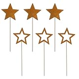 VerLuky 6er Set Stern Gartenstecker,Rost Stern Deko Weihnachten Outdoor,Weihnachtsstecker Metall,Roststecker für Advent Garten Terrasse Balkon