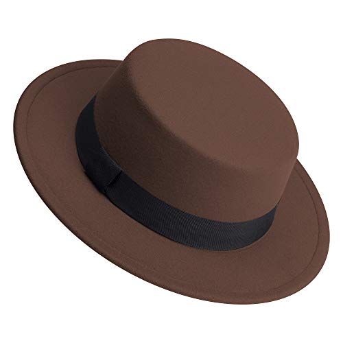 Classic Fedora Hat Flat Top Hat Felt Pork Pie Hat Wide Brim Church Derby Cap for Women and Men