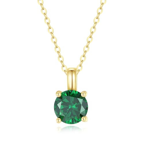 GAVU Collar Punto de Luz Mujer con Colgante Brillante Verde Esmeralda Piedra de Nacimiento de Mayo, Collar Plata de Ley 925 Mujer Chapado en Oro