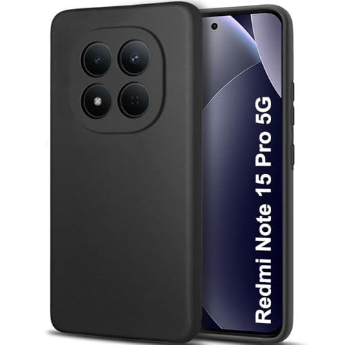 Image of TheGiftKart Sleek Back Cover Case for Mi Redmi Note 15 Pro 5G | Slim Fit Protective Design | Ultra Matte Finish | Camera Protection Bump | Soft Silicon Back Cover Case (Silicone, Black)