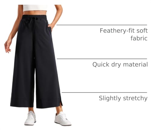 Image of CRZ YOGA Lightweight Wide Leg Crop Pants 25 inch | Casual, Travel, Comfy, Soft, Split, Loose Fit, Pockets, for Women
