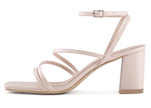 Image of LACUONE Strappy Heels for women Block Heels Square Toe Chunky Ankle Buckle Pump Heeled Sandals