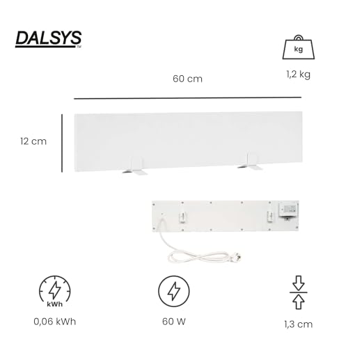 Dalsys Riscaldatore Anti-Muffa 60W, 12 X 60 X 1,3 Cm, 2 Pannelli Per Parete E Bagno, Riscaldamento A Infrarossi Elettrico, IP44 - 2