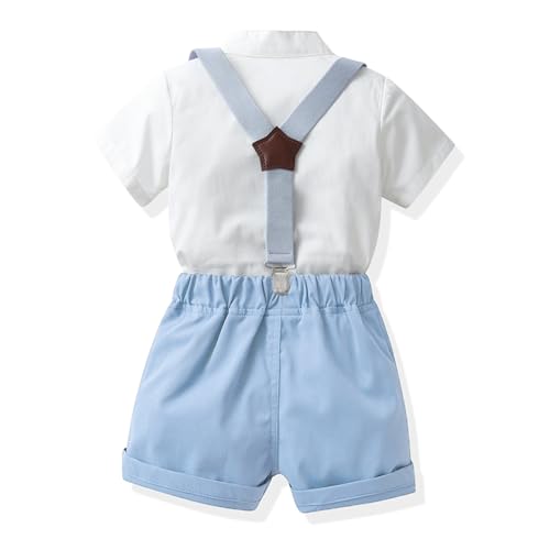 Toddler Formal Outfit Kid Gentleman Short Sleeve Shirt Bowtie Boy Suspender Shorts Wedding Suit Boys Outfits3