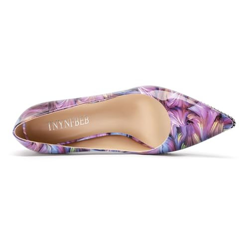 Image of TNYNFBEB Womens Mid Kitten Heel Pointed Toe Pumps Slip-on Silver Beaded Prom Party Dress Patent Leather 2.6 Inches Heels