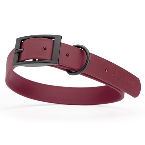 Image of Dogline Biothane Waterproof Dog Collar Strong Coated Nylon Webbing with Black Hardware Odor- Proof for Easy Care Easy to Clean High Performance Fits Small Medium or Large Dogs, Merlot Burgundy