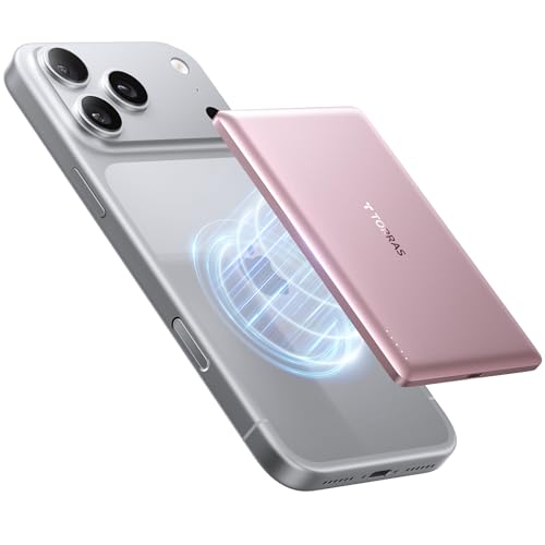 TORRAS モバイル バッテリー 超薄型 MagSafe対応 マグネット式 ワイヤレス充電器 軽量 かわいい マグセーフ 急速充電 5000mAh iPhone12~17対応 プレゼント/旅行/出張(バラ色)