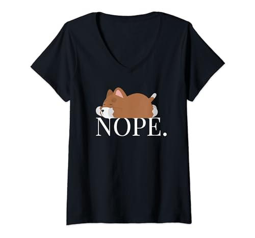 Funny Nope Not Today Lazy Dog Animal Lover V-Neck T-Shirt