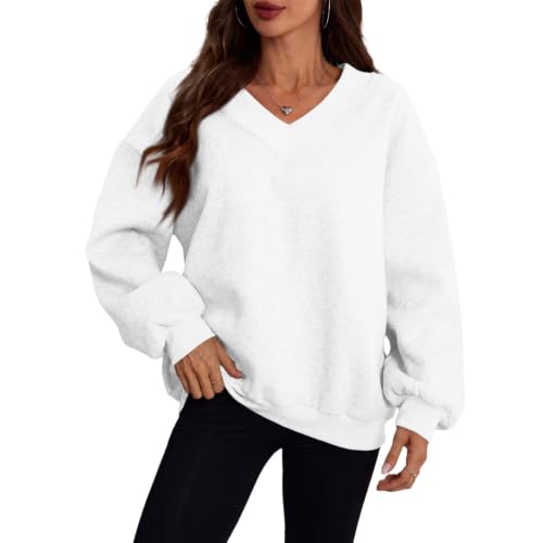 V Neck Sweatshirts for Women Oversized Fleece Sweatshirts Winter Outfits - image 3