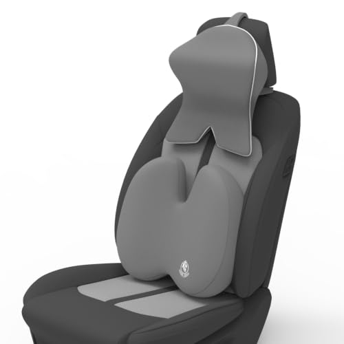 Image of MRRON Large Back Support Neck Rest for Chair & Car Seat, Orthopaedic Lumbar Support Memory Foam Backrest Cushion Designed for Back Pain Relief Pillow for Comfortable Sitting (Grey, Back)