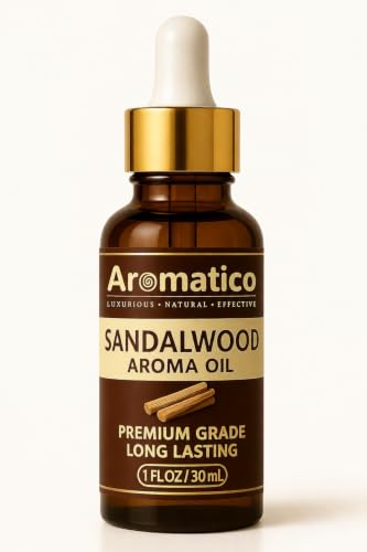 Image of AROMATICO Sandalwood Diffuser Oil, Pure Chandan Fragrance for Aromatherapy, Meditation & Calmness | Versatile Use in Diffusers, Air Fresheners | 30ml.