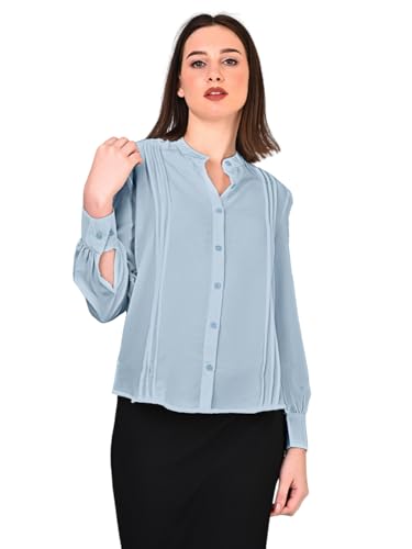 Image of Women's Regular Fit Solid Pleated Cotton Blend Shirts