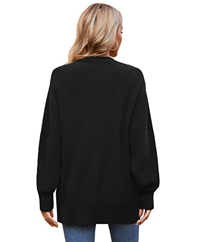 QUALFORT Women's 100% Cotton Cardigans for Women Lantern Sleeve Oversized Sweater with Pockets Womens Fall Cardigans 20252