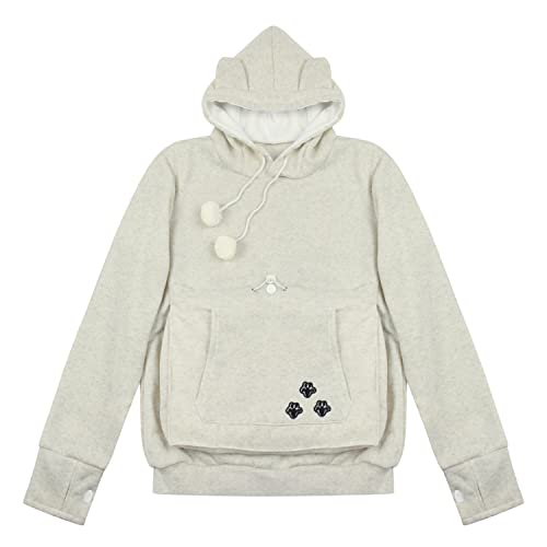 Boodtag Damen Pullover Kapuzenpullover mit Katzen Hund Tasche Frauen Niedliche Kängurus Tasche Hoodie Langarm Pullover Sweatshirt Kangaroo Carrier für kleine Haustier Cover