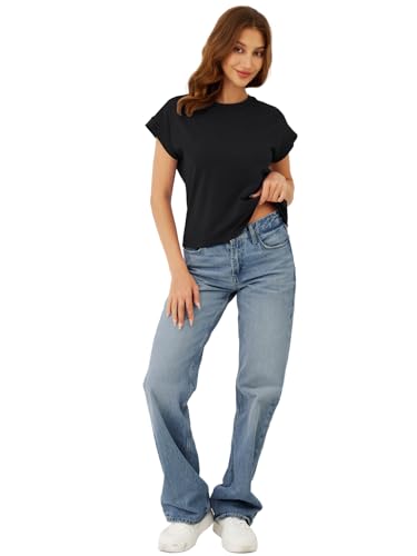 GKBK Cotton Cap Sleeve Womens Tops Crop High Neck Short Sleeve Summer Cute Casual Shirts Boxy Spring Clothing Outfits - image 6