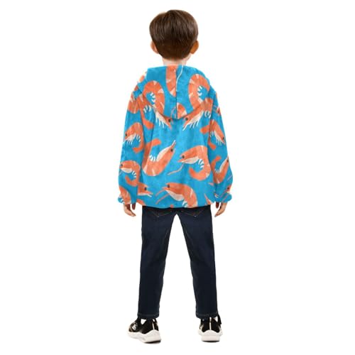 Shrimp Lobster Pattern on Blue Toddler Fleece Jacket Girl Boys Hooded Fleece Jacket Coat Warm Outwear Zip-up 3-10T4
