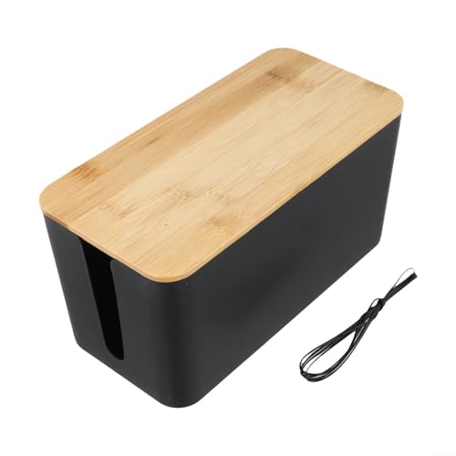 Zilimontt Grande boîte de rangement de câbles avec couvercle en bois, organisateur de multiprise en plastique pour cacher les fils, protéger les prises des...
