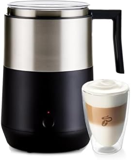 Tchibo Induction Milk Frother, 16.9 oz Capacity - Electric Coffee Frother for Hot and Cold Milk Froth - with Touch Button and Automatic Switch-off Function, Dishwasher-safe, Silver