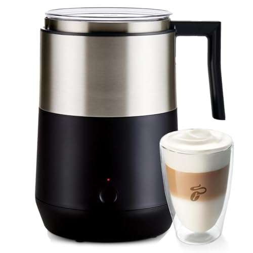 Tchibo Induction Milk Frother, 16.9 oz Capacity - Electric Coffee Frother for Hot and Cold Milk Froth - with Touch Button and Automatic Switch-off Function, Dishwasher-safe, Silver