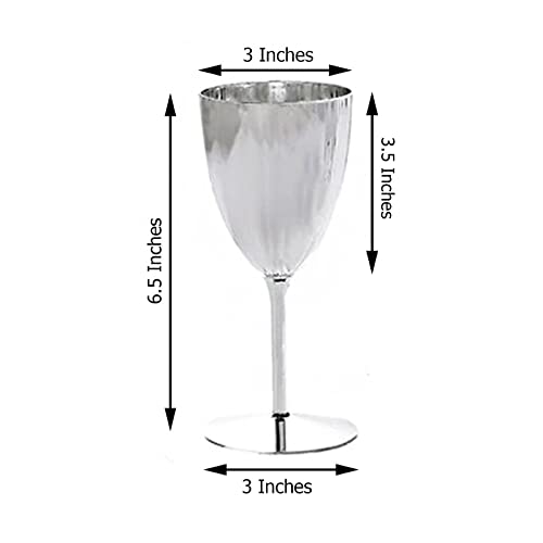 Efavormart Set Of 6-8Oz - Silver Metallic Premium Disposable Wine Glasses, Stemmed Wine Goblets For Wedding, Outdoor Receptions, Banquets, Holiday Dining #TOP5