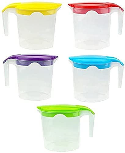Plastic Jug Set of 3 & 2 1Ltr Lid Multi Purpose Water Jug Juice Jug Hobby Life (Set of 2)