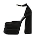 THESHY Womens Platform Chunky High Block Heels Ankle Strap Buckles Wedge Dress Pumps Fashion Shoes for Women Black