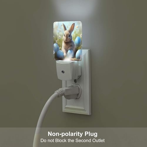 Image of Easter Blue Bunny Eggs LED Plug-in Night Lamp 2 Piece Set, Auto Sensor Nightlights Set of 2 for Bedroom Bathroom