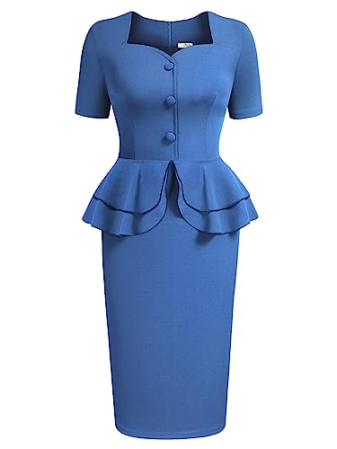 Image of AISIZE Women's 1940s Vintage Square Peplum Bodycon Cocktail Dress