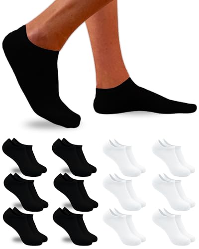 DIVABONNA 12 Pares Calcetines Tobilleros Hombre Mujer - Calcetines Cortos Hombre Mujer Cómodos de Algodón Transpirable (40-46, Blanco y Negro)