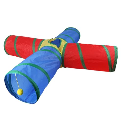 猫のチューブとトンネル、屋内猫用のトンネル | 4ウェイレインボーキトンチューブ折りたたみ猫トンネル | 子犬とウサギのためのプレイボールポータブルインタラクティブなペットおもちゃを備えた動物用品