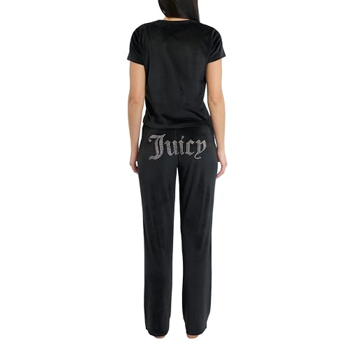 Image of Juicy Couture Women's 2 Piece Velvet Fleece Short Sleeve Shirt and Pants Lounge Sleepwear Set